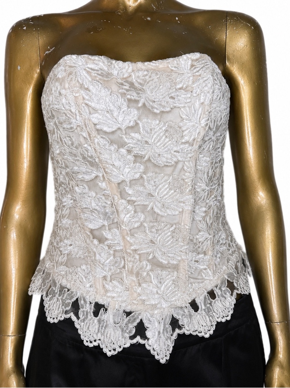 Vintage Gigi Clark Ivory Embroidered Floral Lace Strapless Bustier Top 4